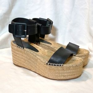 Vince Black Leather Ankle Strap Platform Womens Espadrilles. Size 7M